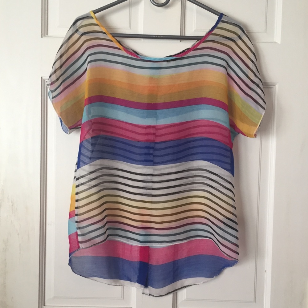 Sheer, button back, striped blouse